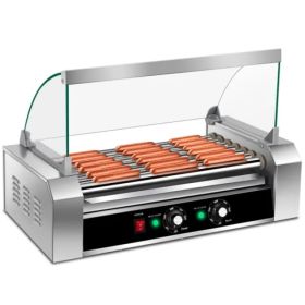 Stainless Steel Hot Dog Maker - 7 Rows, Toughened Glass Hood & 17.7"x9.8" Grill Surface Stainless Steel Hot Dog Maker - 7 Rows, Toughened Glass Hood & 17.7"x9.8" Grill Surface