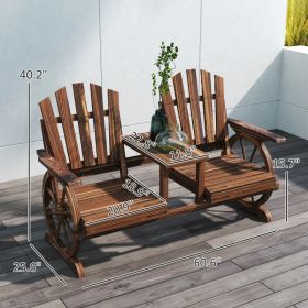2-Seat Wooden Garden Bench With Table, Umbrella Hole, High Backrest, Armrests For Backyard, Patio, Garden, Carbonized 2-Seat Wooden Garden Bench With Table, Umbrella Hole, High Backrest, Armrests For Backyard, Patio, Garden, Carbonized
