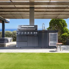 43-Inch 6-Burner 85000 BTU Deluxe Stainless Steel Gas Outdoor Kitchen Bar Barbecue Island Grill + Wine Cooler Compact Refrigerator + Rotisserie kit + 43-Inch 6-Burner 85000 BTU Deluxe Stainless Steel Gas Outdoor Kitchen Bar Barbecue Island Grill + Wine Cooler Compact Refrigerator + Rotisserie kit +